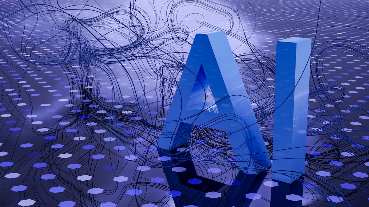 Abstract stock illustration of glowing artificial-intelligence circuitry on a dark background — generic artwork symbolizing frontier AI models, not a photo of any person or event