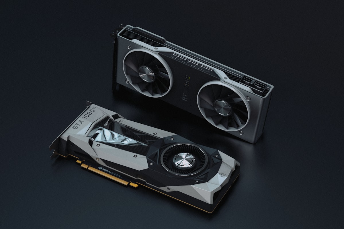 DGX Spark vs Ryzen AI Halo — generic stock photo of two consumer graphics cards, illustrating the GPU hardware behind local AI inference benchmarks rather than either actual product