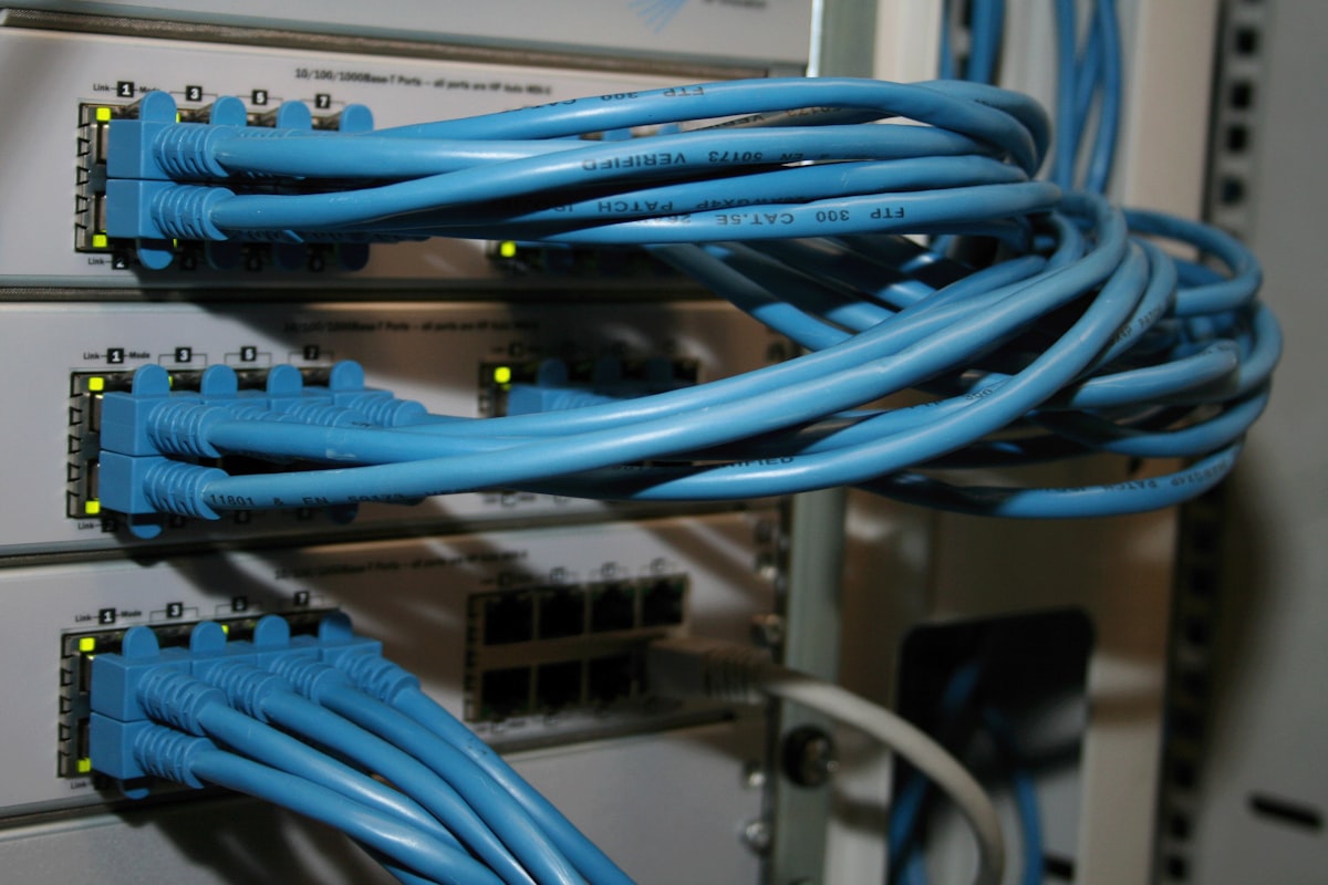 Abstract server equipment in a data center — generic technology stock imagery