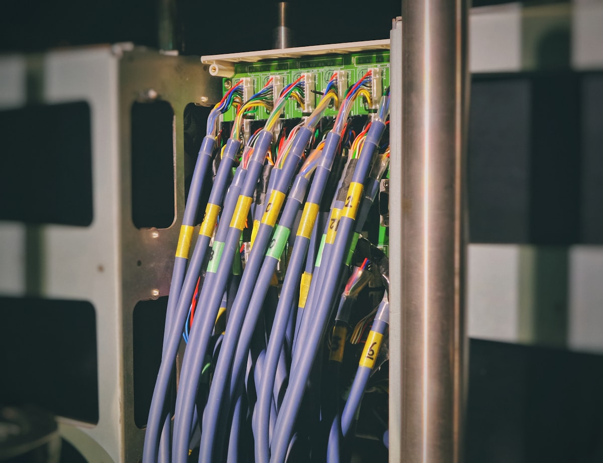 Abstract network cables and server hardware — generic IT infrastructure stock imagery